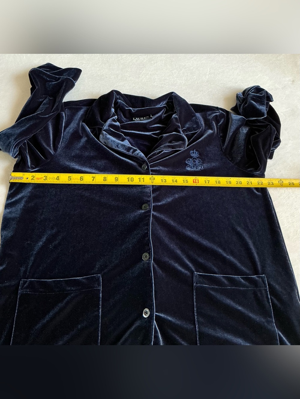 Lauren Ralph Lauren Navy Blue Velvet Pajama Top Notch Collar Shirt L - Picture 12 of 14